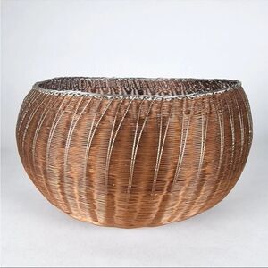 Michael Aram Woven Basket Bowl Copper Silver Wire Navajo Style 11x5 Artist Mark